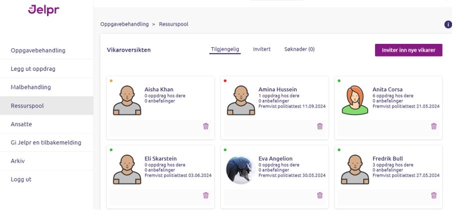 Jelpr gj&oslash;r det enkelt &aring; ha oversikt og dele p&aring; vikarressursene.